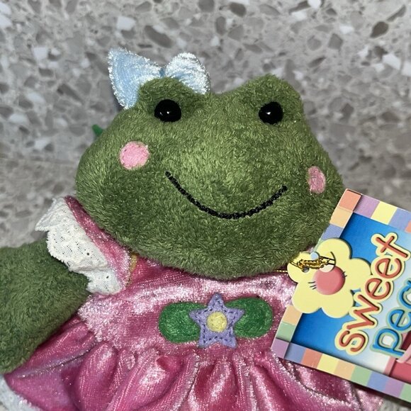 Gund Sweet Peas Ribbirta 60033 Small Plush Frog Flower in Backpack with Tag Toy - Picture 2 of 16